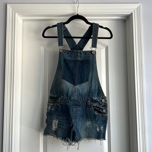 Highway Jeans Distressed Denim Overall Shorts